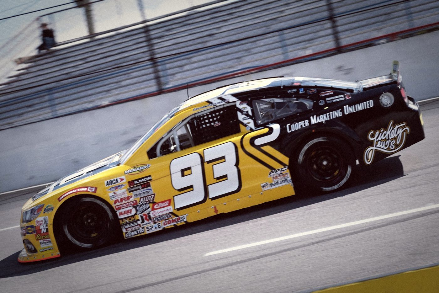 The No. 93 ARCA Menards Series car at speed