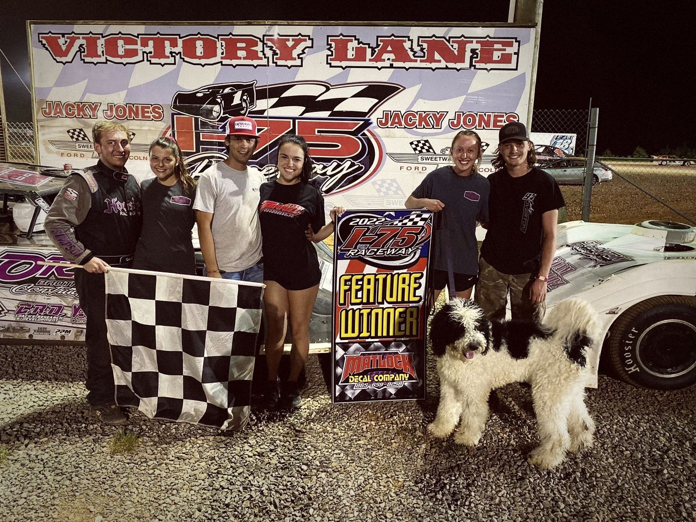 Madison in victory lane after a 2022 feature win at I-75 Raceway in Sweetwater, Tennessee
