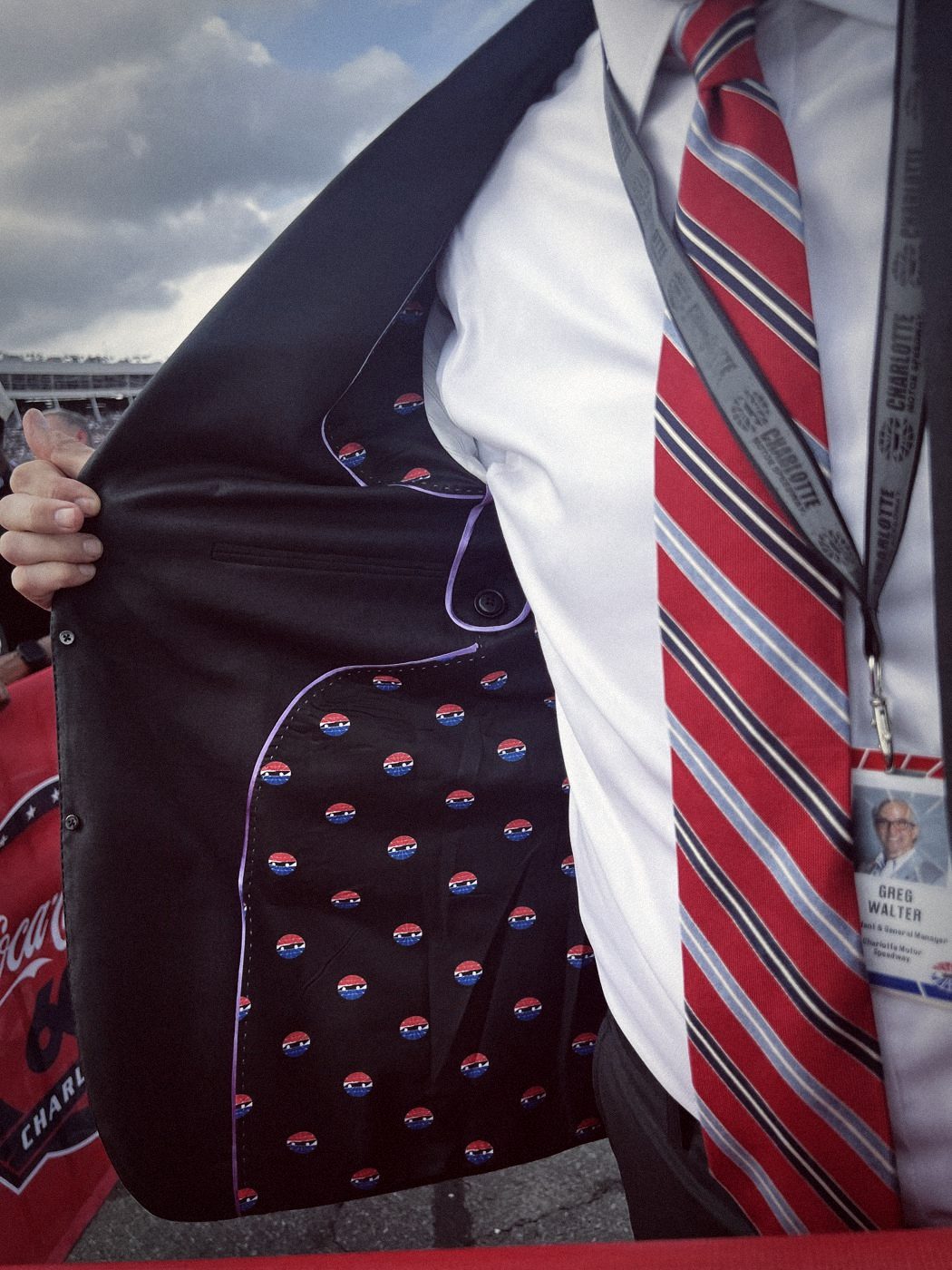Custom jacket lining on the grid at the Coca-Cola 600
